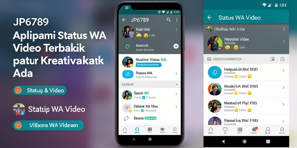 Tampilan antarmuka yang menarik dari aplikasi JP6789 untuk Status WA Video.