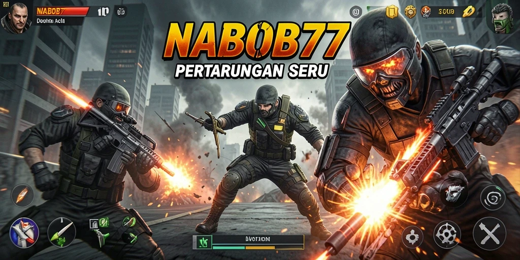 Screenshot menunjukkan antarmuka aksi yang menegangkan dalam NABOB77.