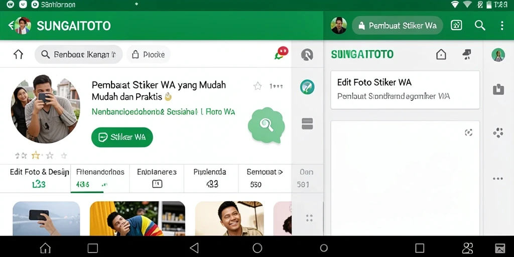 Tampilan antarmuka SUNGAITOTO dengan fitur pembuat stiker yang lengkap.