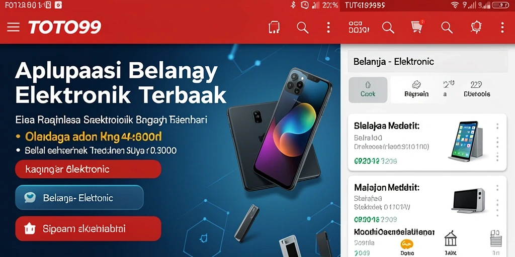 Tampilan antarmuka aplikasi TOTO99 dengan kategori produk elektronik.